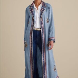 Soft Surroundings Morena Duster Women’s SZ 1X Blue Beaded Embroidery Long Coat